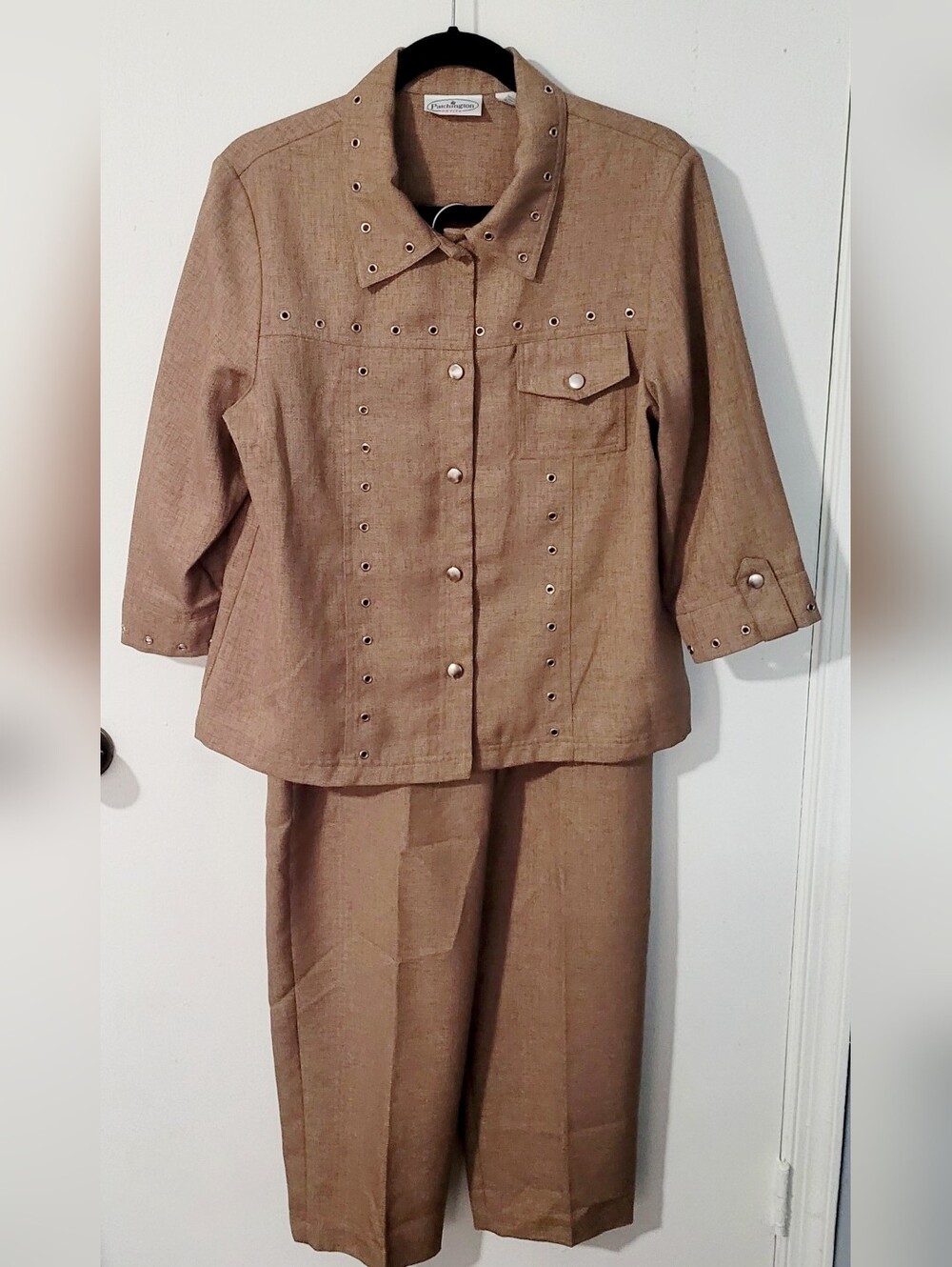 Patchington Petite Brown Pantsuit Eyelet Studded Sz. MP Pockets